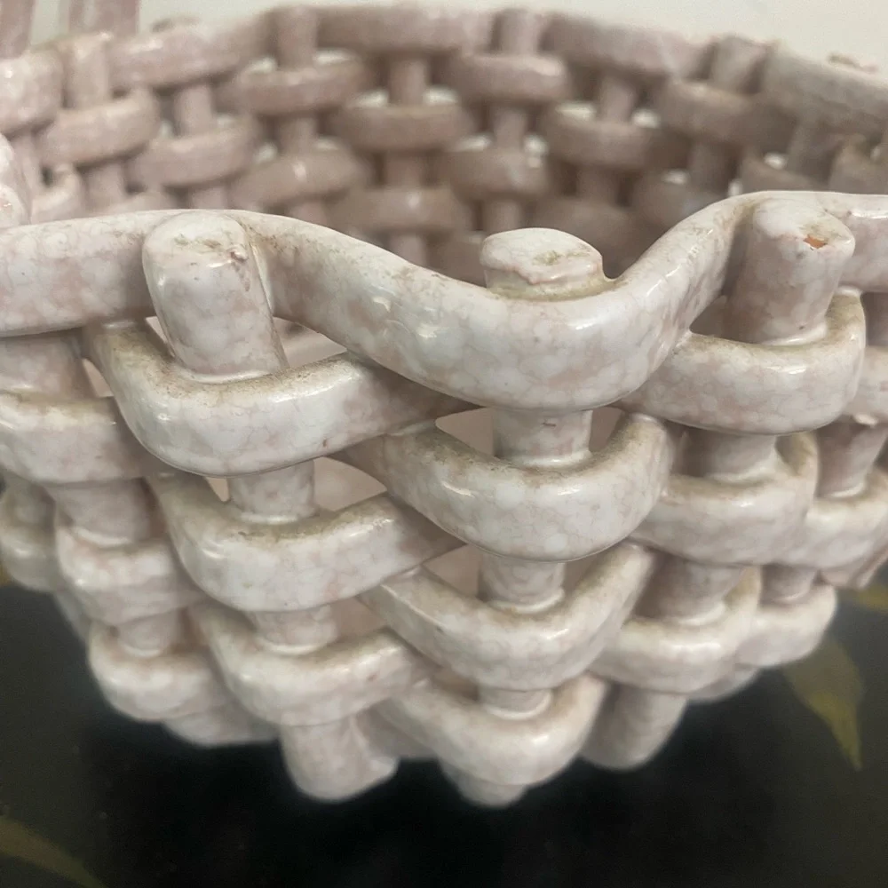 RARE FIND - Vintage Italian Porcelain Woven Basket with Braided Twisted Handle